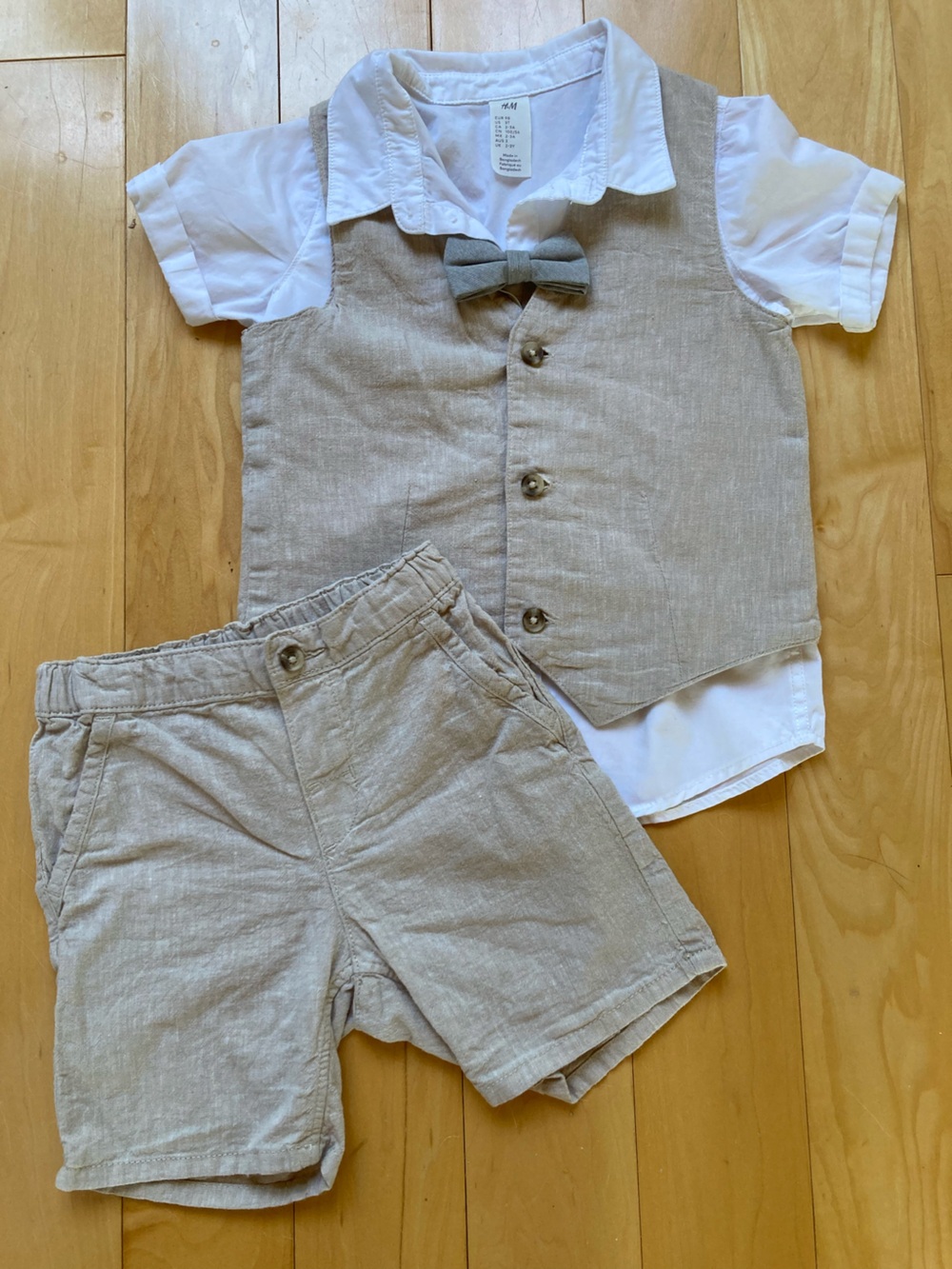 H&M Toddler Boy Beige Linen-Blend Formal Wedding Ring Bearer Outfit Set